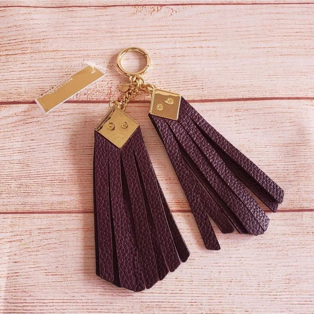 Michael Kors Pyramid Studded Tassels Pebbled Leather Keychain Handbag Charm